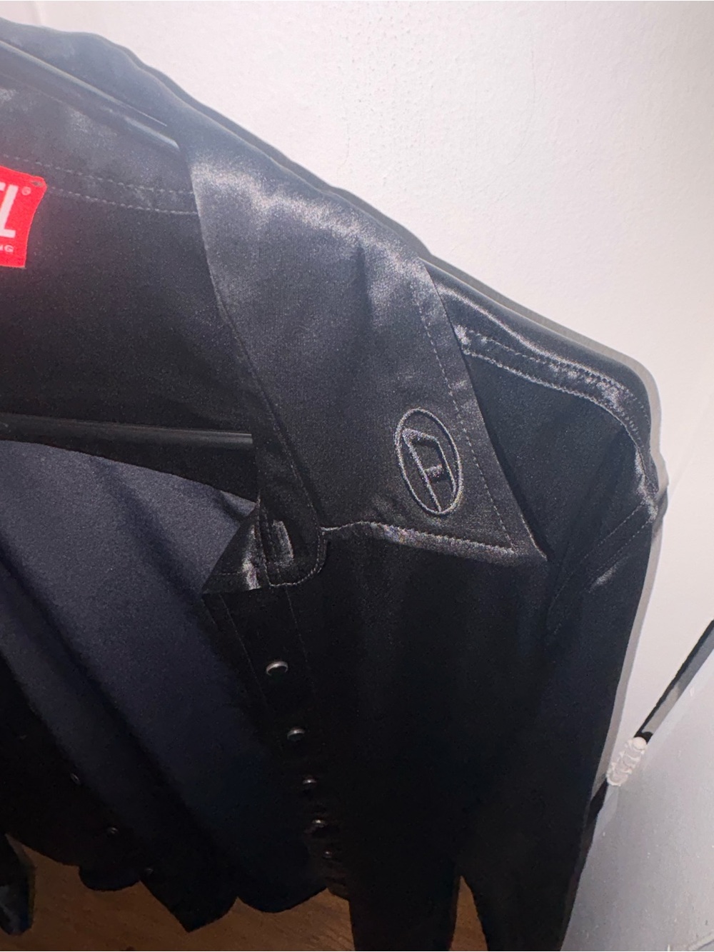 Diesel Black Satin Snap-Front Bomber Jacket